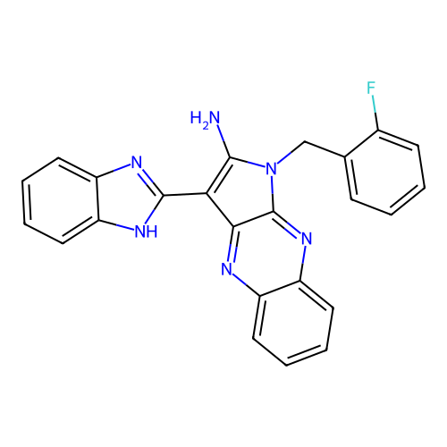 3-(1H-benzimidazol-2-yl)-1-(2-fluorobenzyl)-1H-pyrrolo[2,3-b]quinoxalin-2-amine structure