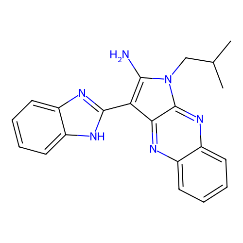 3-(1H-benzimidazol-2-yl)-1-(2-methylpropyl)-1H-pyrrolo[2,3-b]quinoxalin-2-amine structure