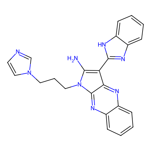 3-(1H-benzimidazol-2-yl)-1-[3-(1H-imidazol-1-yl)propyl]-1H-pyrrolo[2,3-b]quinoxalin-2-amine structure