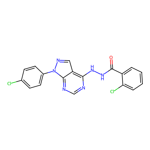 2-chloro-N'-[1-(4-chlorophenyl)-1H-pyrazolo[3,4-d]pyrimidin-4-yl]benzohydrazide structure