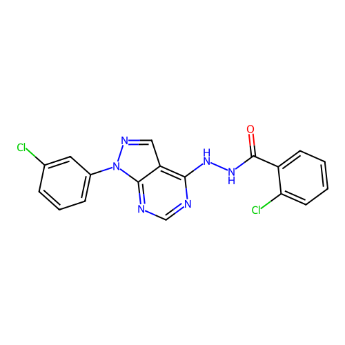 2-chloro-N'-(1-(3-chlorophenyl)-1H-pyrazolo[3,4-d]pyrimidin-4-yl)benzohydrazide structure