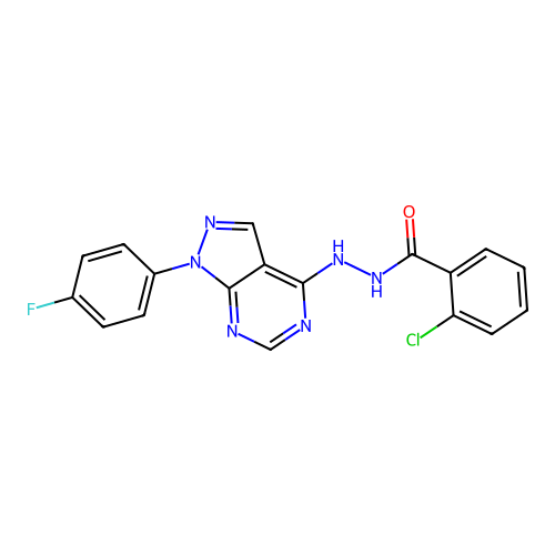 2-chloro-N'-[1-(4-fluorophenyl)-1H-pyrazolo[3,4-d]pyrimidin-4-yl]benzohydrazide structure