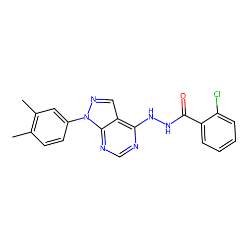 2-chloro-N'-(1-(3,4-dimethylphenyl)-1H-pyrazolo[3,4-d]pyrimidin-4-yl)benzohydrazide structure