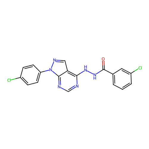 3-chloro-N'-[1-(4-chlorophenyl)pyrazolo[3,4-d]pyrimidin-4-yl]benzohydrazide structure