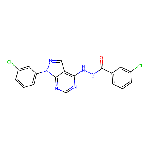 3-chloro-N'-(1-(3-chlorophenyl)-1H-pyrazolo[3,4-d]pyrimidin-4-yl)benzohydrazide structure