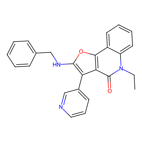 2-(benzylamino)-5-ethyl-3-(pyridin-3-yl)furo[3,2-c]quinolin-4(5H)-one structure