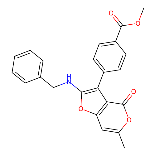 methyl 4-[2-(benzylamino)-6-methyl-4-oxo-4H-furo[3,2-c]pyran-3-yl]benzoate structure