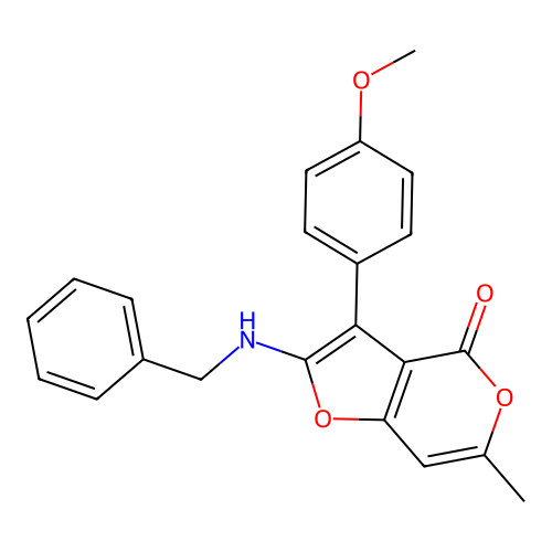 2-(benzylamino)-3-(4-methoxyphenyl)-6-methyl-4H-furo[3,2-c]pyran-4-one structure