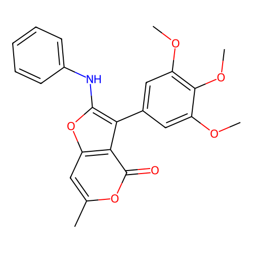 6-methyl-2-(phenylamino)-3-(3,4,5-trimethoxyphenyl)-4H-furo[3,2-c]pyran-4-one structure