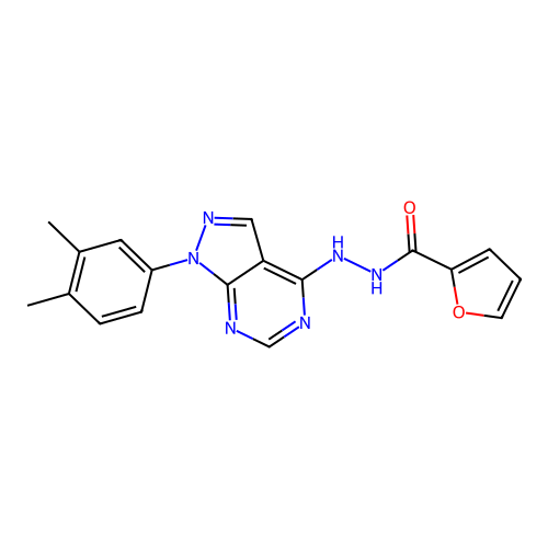 N'-[1-(3,4-dimethylphenyl)-1H-pyrazolo[3,4-d]pyrimidin-4-yl]furan-2-carbohydrazide structure
