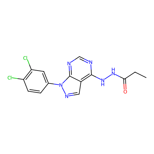 N'-[1-(3,4-dichlorophenyl)-1H-pyrazolo[3,4-d]pyrimidin-4-yl]propanehydrazide structure