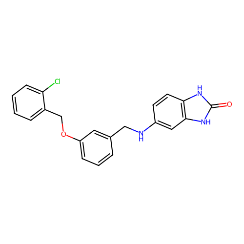 5-({3-[(2-chlorobenzyl)oxy]benzyl}amino)-1,3-dihydro-2H-benzimidazol-2-one structure