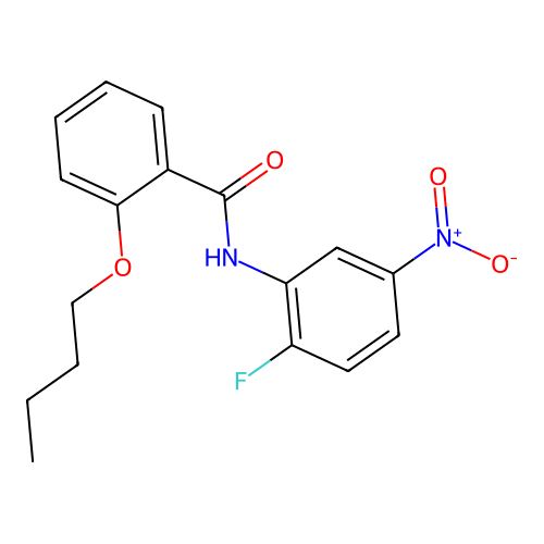 2-butoxy-N-(2-fluoro-5-nitrophenyl)benzamide structure