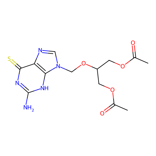 [3-Acetoxy-2-[(2-amino-6-sulfanyl-purin-9-yl)methoxy]propyl] acetate structure