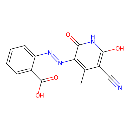 2-[(E)-(5-cyano-2,6-dihydroxy-4-methylpyridin-3-yl)diazenyl]benzoic acid structure