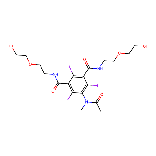 Isophthalamide, N,N'-bis(2-(2-hydroxyethoxy)ethyl)-5-(N-methylacetamido)-2,4,6-triiodo- structure