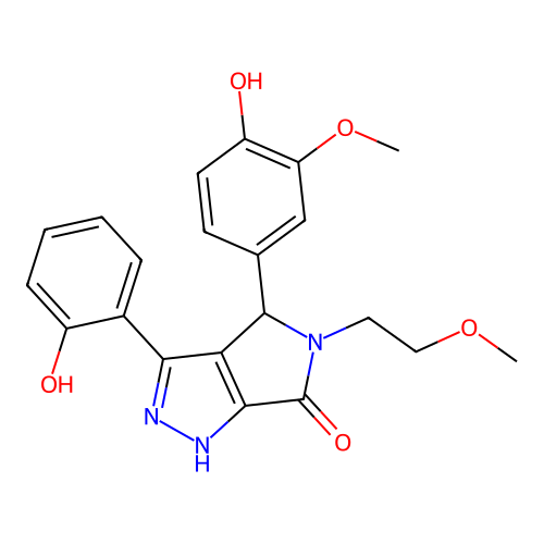 4-(4-hydroxy-3-methoxyphenyl)-3-(2-hydroxyphenyl)-5-(2-methoxyethyl)-4,5-dihydropyrrolo[3,4-c]pyrazol-6(1H)-one structure