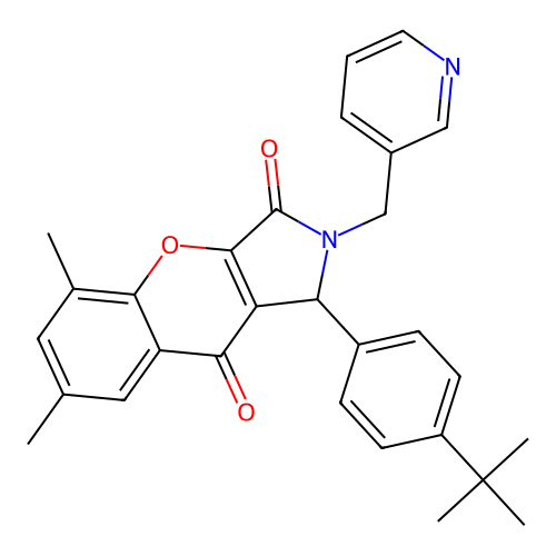 1-(4-tert-butylphenyl)-5,7-dimethyl-2-(pyridin-3-ylmethyl)-1,2-dihydrochromeno[2,3-c]pyrrole-3,9-dione structure