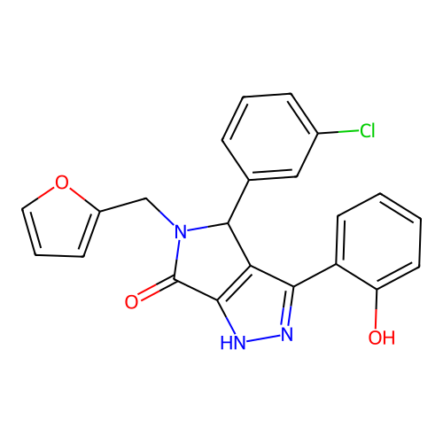 4-(3-chlorophenyl)-5-(furan-2-ylmethyl)-3-(2-hydroxyphenyl)-4,5-dihydropyrrolo[3,4-c]pyrazol-6(2H)-one structure
