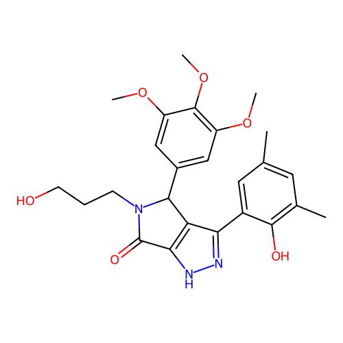3-(2-hydroxy-3,5-dimethylphenyl)-5-(3-hydroxypropyl)-4-(3,4,5-trimethoxyphenyl)-4,5-dihydropyrrolo[3,4-c]pyrazol-6(2H)-one structure