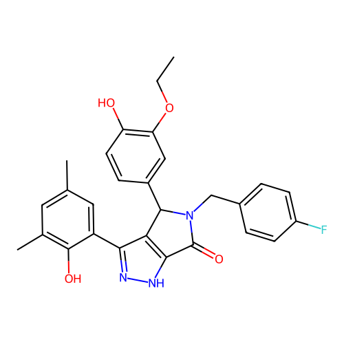 4-(3-ethoxy-4-hydroxyphenyl)-5-(4-fluorobenzyl)-3-(2-hydroxy-3,5-dimethylphenyl)-4,5-dihydropyrrolo[3,4-c]pyrazol-6(2H)-one structure