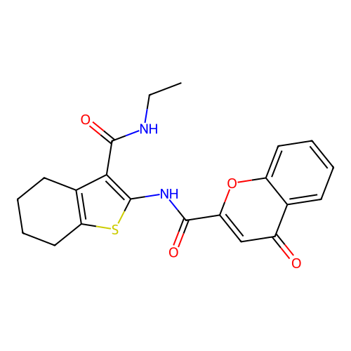N-[3-(ethylcarbamoyl)-4,5,6,7-tetrahydro-1-benzothiophen-2-yl]-4-oxo-4H-chromene-2-carboxamide structure