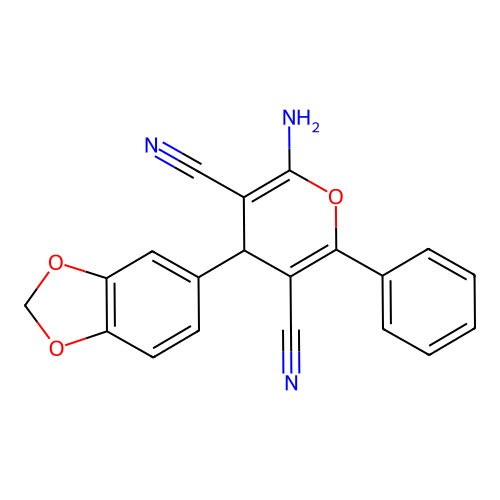 2-amino-4-(1,3-benzodioxol-5-yl)-6-phenyl-4H-pyran-3,5-dicarbonitrile structure