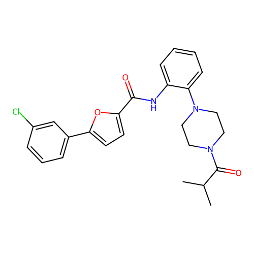 5-(3-chlorophenyl)-N-[2-[4-(2-methylpropanoyl)piperazin-1-yl]phenyl]furan-2-carboxamide structure