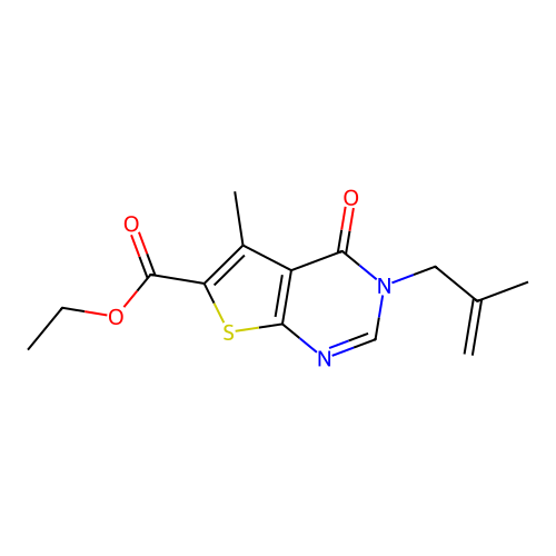 ethyl 5-methyl-3-(2-methylprop-2-en-1-yl)-4-oxo-3H,4H-thieno[2,3-d]pyrimidine-6-carboxylate structure
