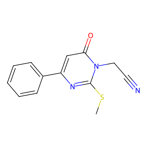 2-(2-Methylsulfanyl-6-oxo-4-phenylpyrimidin-1-yl)acetonitrile structure