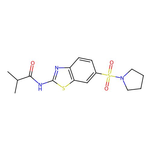 2-methyl-N-[6-(pyrrolidinylsulfonyl)benzothiazol-2-yl]propanamide structure