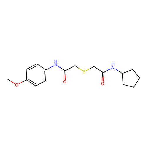 N-cyclopentyl-2-[2-(4-methoxyanilino)-2-oxoethyl]sulfanylacetamide structure