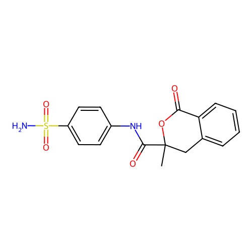 3-methyl-1-oxo-N-(4-sulfamoylphenyl)-3,4-dihydro-1H-isochromene-3-carboxamide structure