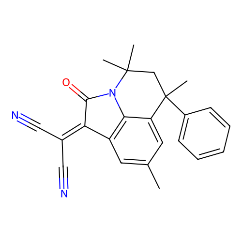 (4,4,6,8-tetramethyl-2-oxo-6-phenyl-5,6-dihydro-4H-pyrrolo[3,2,1-ij]quinolin-1(2H)-ylidene)propanedinitrile structure