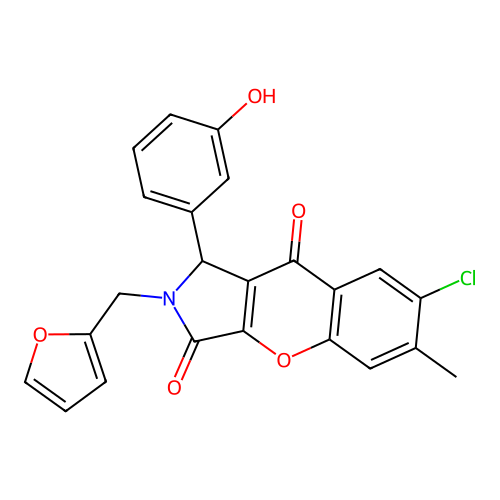 7-chloro-2-(furan-2-ylmethyl)-1-(3-hydroxyphenyl)-6-methyl-1,2-dihydrochromeno[2,3-c]pyrrole-3,9-dione structure