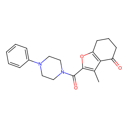 3-methyl-2-(4-phenylpiperazine-1-carbonyl)-6,7-dihydrobenzofuran-4(5H)-one structure
