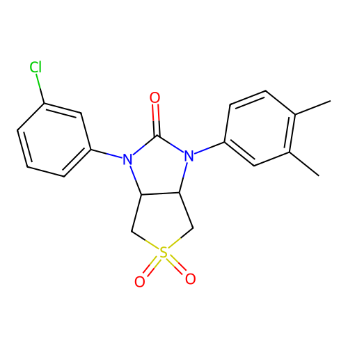 1-(3-chlorophenyl)-3-(3,4-dimethylphenyl)tetrahydro-1H-thieno[3,4-d]imidazol-2(3H)-one 5,5-dioxide structure