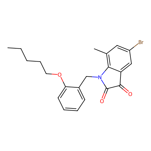 5-bromo-7-methyl-1-[2-(pentyloxy)benzyl]-1H-indole-2,3-dione structure