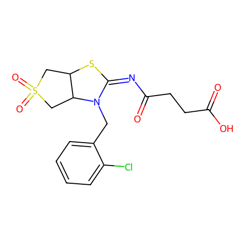 4-{[(2Z)-3-(2-chlorobenzyl)-5,5-dioxidotetrahydrothieno[3,4-d][1,3]thiazol-2(3H)-ylidene]amino}-4-oxobutanoic acid structure