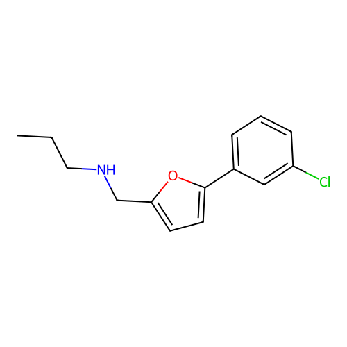 N-{[5-(3-chlorophenyl)furan-2-yl]methyl}propan-1-amine structure