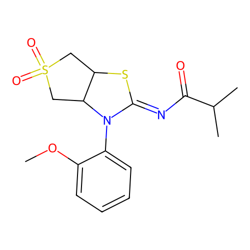 N-[(2Z)-3-(2-methoxyphenyl)-5,5-dioxidotetrahydrothieno[3,4-d][1,3]thiazol-2(3H)-ylidene]-2-methylpropanamide structure