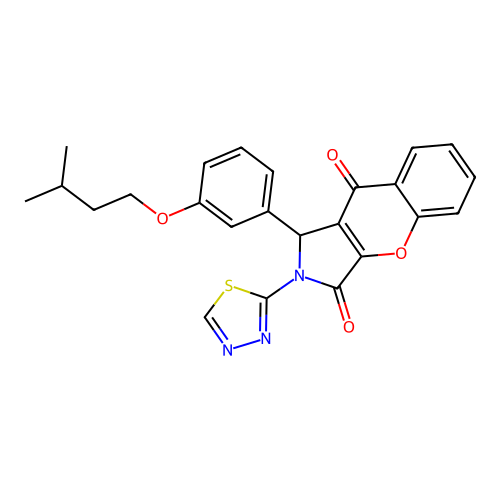 1-[3-(3-methylbutoxy)phenyl]-2-(1,3,4-thiadiazol-2-yl)-1,2-dihydrochromeno[2,3-c]pyrrole-3,9-dione structure