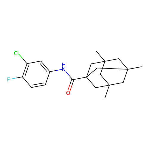N-(3-chloro-4-fluorophenyl)-3,5,7-trimethyladamantane-1-carboxamide structure