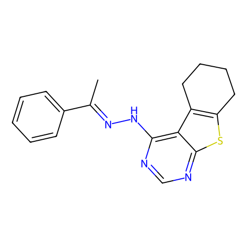 4-[2-(1-Phenylethylidene)hydrazinyl]-5,6,7,8-tetrahydro[1]benzothieno[2,3-d]pyrimidine structure