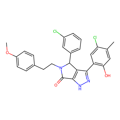 3-(5-chloro-2-hydroxy-4-methylphenyl)-4-(3-chlorophenyl)-5-[2-(4-methoxyphenyl)ethyl]-4,5-dihydropyrrolo[3,4-c]pyrazol-6(2H)-one structure