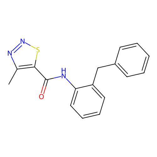 N-(2-benzylphenyl)-4-methyl-1,2,3-thiadiazole-5-carboxamide structure