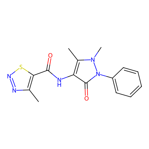 N-(1,5-dimethyl-3-oxo-2-phenylpyrazol-4-yl)-4-methylthiadiazole-5-carboxamide structure