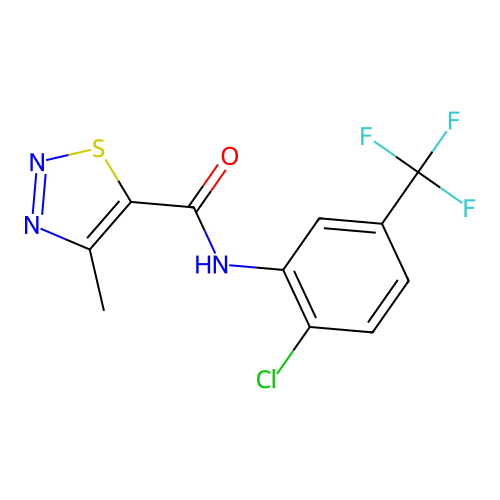 N-[2-chloro-5-(trifluoromethyl)phenyl]-4-methylthiadiazole-5-carboxamide structure