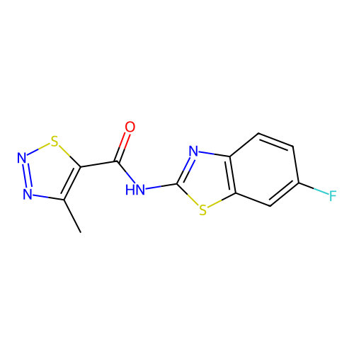 N-(6-fluoro-1,3-benzothiazol-2-yl)-4-methyl-1,2,3-thiadiazole-5-carboxamide structure