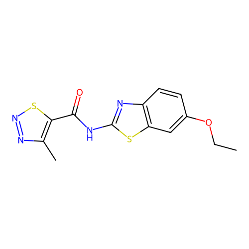 N-(6-ethoxy-1,3-benzothiazol-2-yl)-4-methyl-1,2,3-thiadiazole-5-carboxamide structure